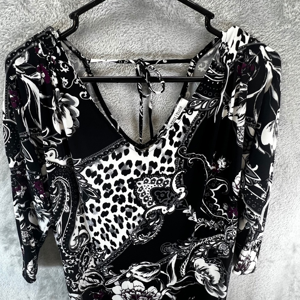 White House Black Market XLY2K Mixed‎ Print Dress Leopard Floral Purple Black